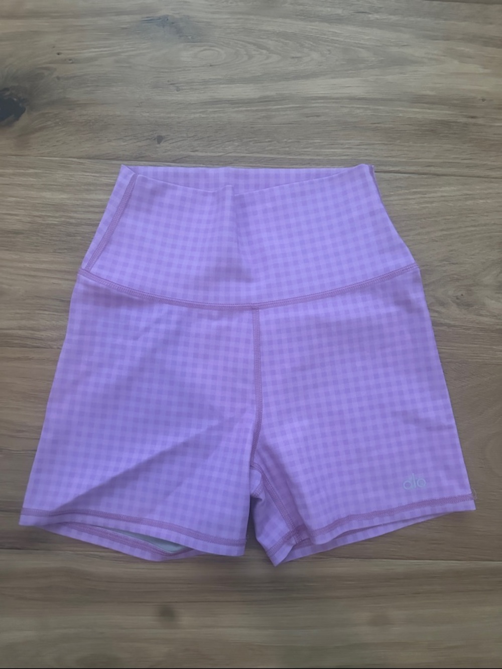 ALO Yoga Lavender Gingham High-Rise Bike Shorts